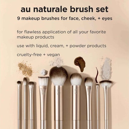 Real Techniques Au Naturale 9 Piece Makeup Brush Set, For Liquid, Cream, & Powde