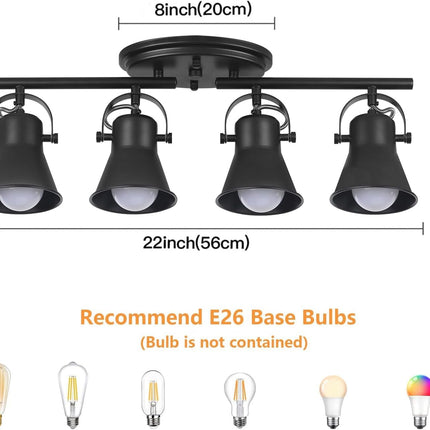 KEESFU 4-Light Track Lighting Kit, Black Semi Flush Mount Ceiling Light