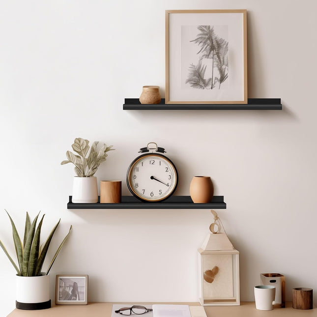Annecy Floating Shelves Wall Mounted Set of 3, 23.6 Inch Black Rustic Wood Shelv