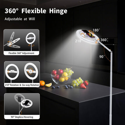 68.5" Overhead Phone Mount Tripod with Ring light, 3000mAh Rechargeable Foldable