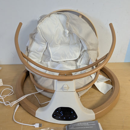 Monamii Bluetooth Baby Swing for Infants, 5 Sway Motions, 10 Melodies, Remote Control & Auto-Rocking, Light Beige