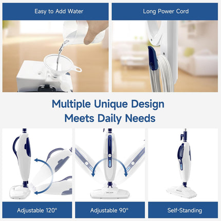 BOJUK 10-in-1 Steam Mop, Floor Steamer with Detergent Chamber, Detachable Handle