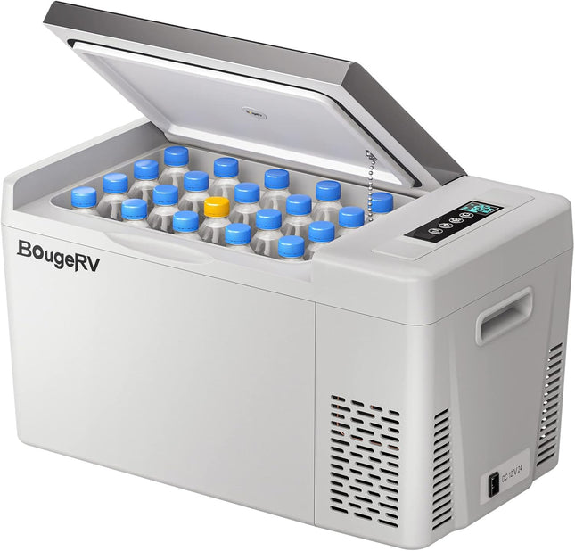 BougeRV CR23 Portable 12V Car Freezer & Fridge, 23 Quart, -8 to 50 F with 15 Min Fast Cooling, 45 dB, Grey