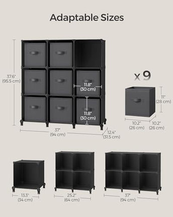 SONGMICS Cube Storage Organizer with Storage Boxes, 9-Cube Organizer, 9 Collapsi