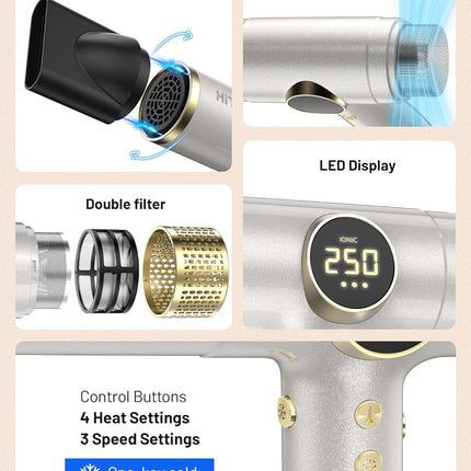 HITTIONA Dual Voltage Ionic Hair Dryer with Diffuser - 2000W Travel Blow Dryer f