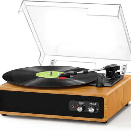 Record Player, FYDEE Vinyl Record Player with Built-in 2 Stereo Speakers, 3-Spee