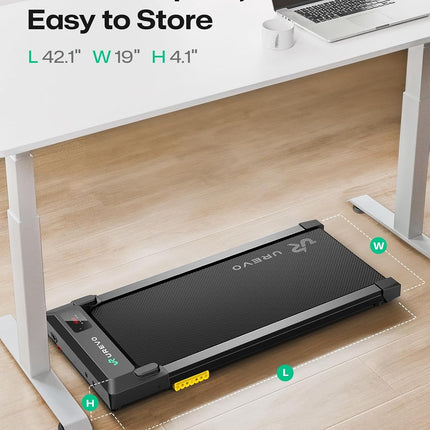 UREVO 2-in-1 Under Desk Walking Pad Treadmill, 4 MPH with 2.5 HP 40 dB Quiet Motor & App Control, 265 lb