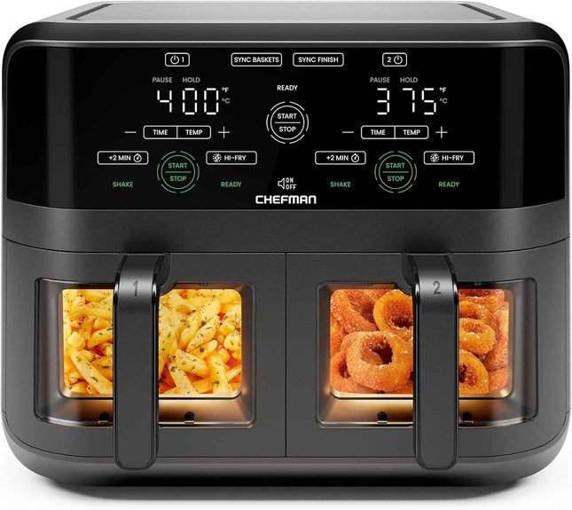 BROKEN BOTTOM (WORKS) CHEFMAN 6 Quart Dual Basket Air Fryer Oven with Easy View