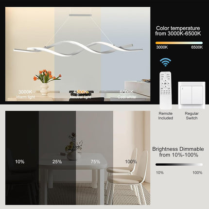 Jaycomey Modern Pendant Light, Dimmable LED Chandelier with Remote Control,Wave