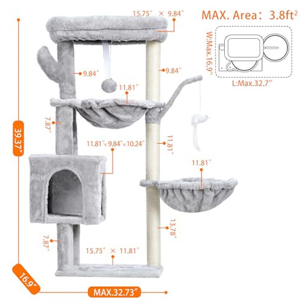 Heybly Cat Tree, 39.4 Inches Tower Condo with Scratching Post, Cat Tower for Ind