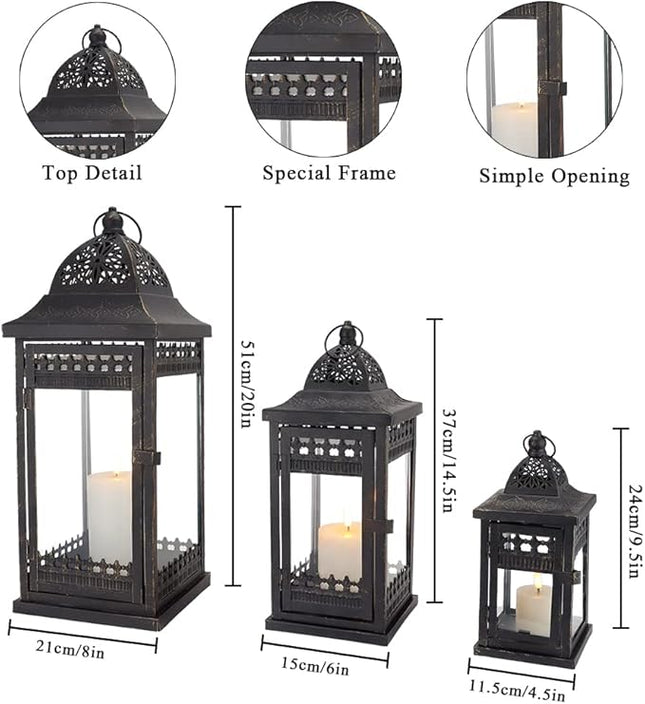 JHY DESIGN Set of 3 Decorative Candle Lanterns20&14.5"&9.5" High Vintage Style H