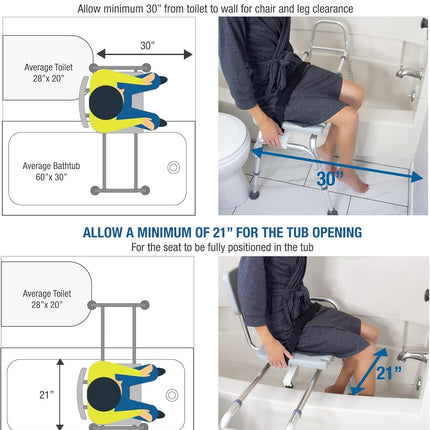 DMI Heavy-duty Sliding Transfer Bench Shower Chair With Cut-out Seat and Adjusta