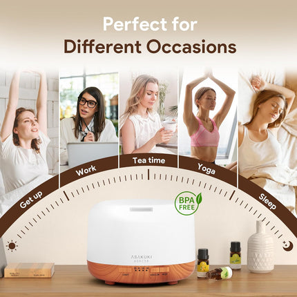 ASAKUKI 500ml Essential Oil Diffuser, 5 in 1 Premium Ultrasonic Aromatherapy Fra