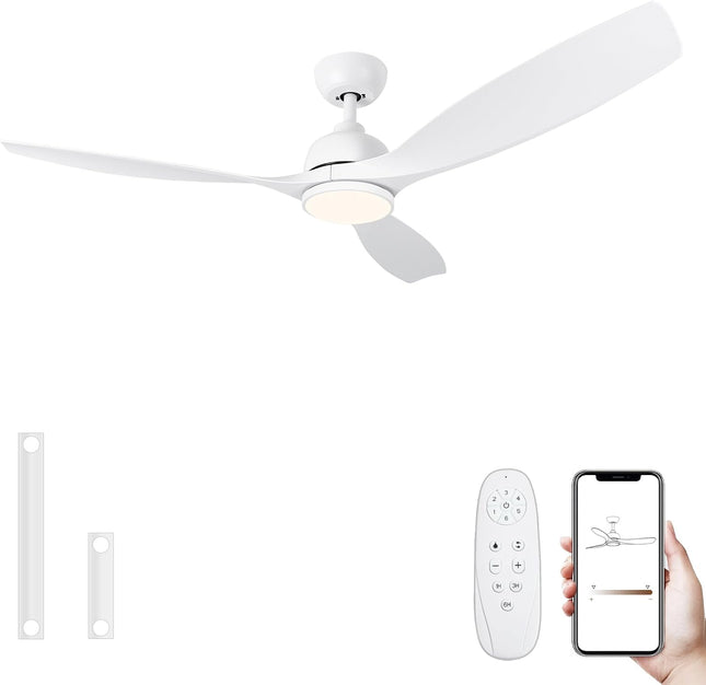 SODSEA 52 Inch Ceiling Fan with Lights, White Modern Ceiling Fan with Remote/APP