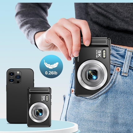 5K Digital Camera - Point and Shoot Small Digital Cameras - 72MP UHD Autofocus C