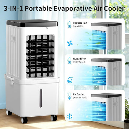 SimerSure 3-in-1 Portable Evaporative Air Cooler with Removable Water Tank, Ice Packs, Timer & Remote Control