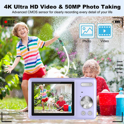 4K Digital Camera, Acbaeta Autofocus 50MP Vlogging Camera with 32G SD Card, 16X
