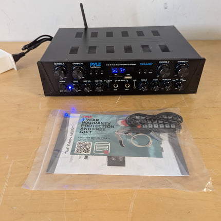 Pyle 500W Karaoke Wireless Bluetooth Amplifier, 4-Channel Stereo Home Theater Amp with USB, SD, FM Radio & Remote, Black