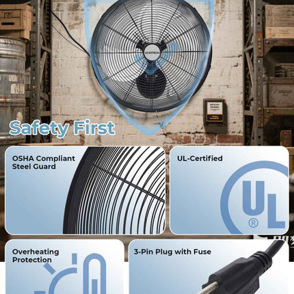 LCVZTECH 20 inch Wall Mount Fan Oscillating, 3-Speed 5500 CFM High Velocity Indu