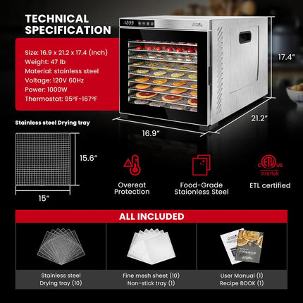 London Sunshine® Commercial Grade Food Dehydrator - Double Wall Stainless Steel
