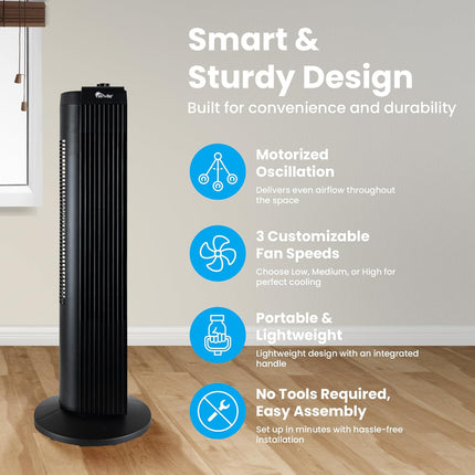 Senville 27" Standing Fan for Bedroom and Home with 60° Oscillation, 3 Speed, Co