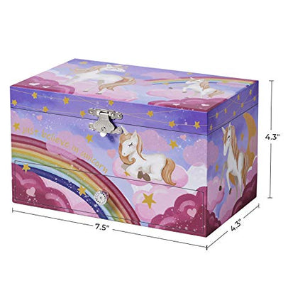 SONGMICS Music Jewelry Box, Ballerina Music Box, Rainbow and Unicorn, 7.5 x 4.3