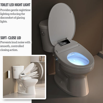WLJBIDET O80KL Elongated Bidet Toilet Seat with Warm Water Wash & Air Drying, Heated Seat, Remote Control & Nightlight