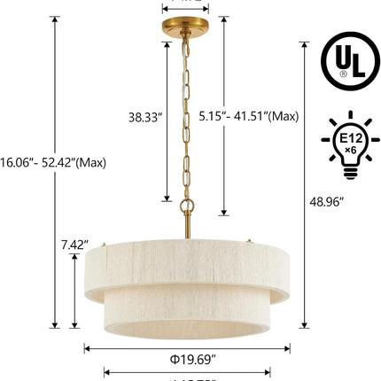 ELYCCUPA 20”Hand Woven Rattan Chandelier Boho Pendant Light Adjustable Coastal P