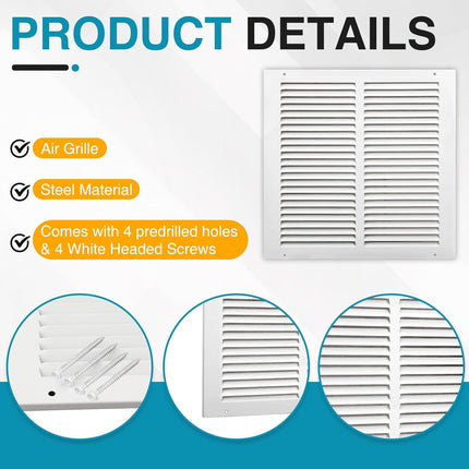 VOISEN Return Air Grille,Fits 12x12 Duct Opening,Steel Return Vent Cover, White