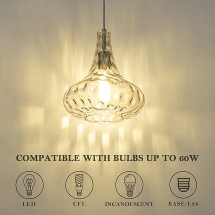 AUTELO Glass Kitchen Pendant Lights Pendant Light Fixture with Hammered Glass Ha