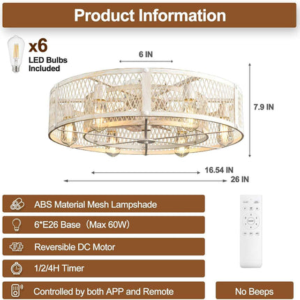 Depuley Flush Mount Ceiling Fan: 26 Inch Low Profile Ceiling Fans with Lights an