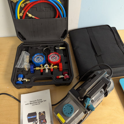 Orion Motor Tech AC Vacuum Pump and Gauge Set, 1/4 hp 3.5 cfm Vacuum Pump Manifo