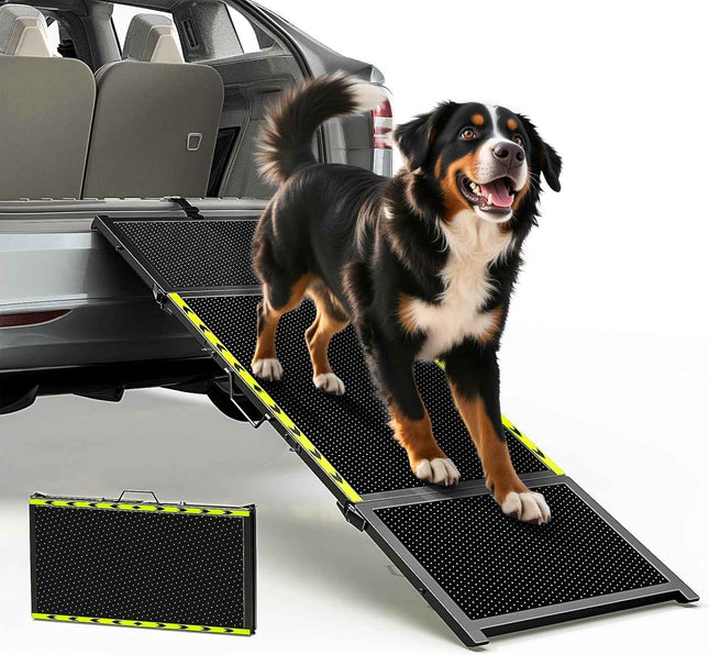 67''L & 20''W Dog Ramp for Car - Portable Extra Wide Pet Ramp for Medium & Large Dogs with Non-Slip Rug Surface, Dog Steps Stair for Car SUV/Truck/RV/High Bed, Up to 200LBS, Black