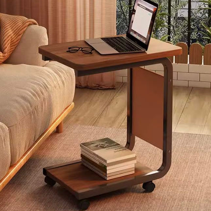 Ditind C Shaped End Table with Rolling Wheels, Small Couch Side Table with Stora