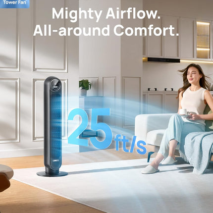 Dreo Tower Fan for Bedroom, 25ft/s Velocity Quiet Floor Fan, 90° Oscillating Fan