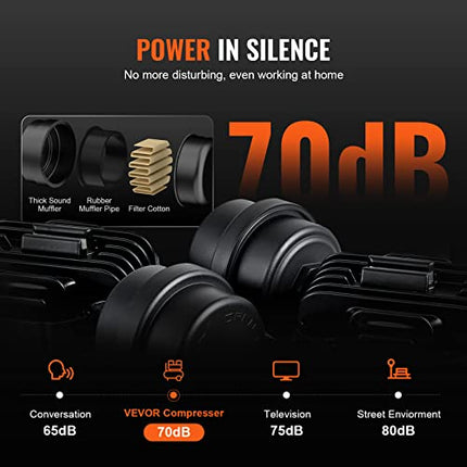 VEVOR 4.8 Gallon Air Compressor, 1.2HP 2.2 CFM@90PSI Oil Free Air Compressor Tan