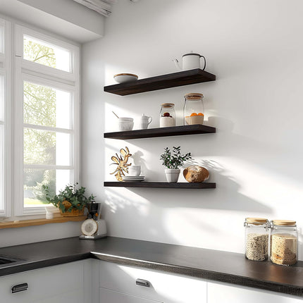 24 Inch Floating Shelves for Wall Rustic Brown Wood Wall Shelves for Bedroom Set