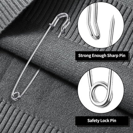 CeAnGye Heavy Duty Safety Pins, 30 Pcs, 4" Silver Metal, Large, Sturdy, Practica