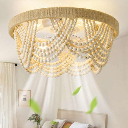 DSYBRI 20 Inch Boho Chandelier Ceiling Fan with Light, Caged Indoor Ceiling Fan