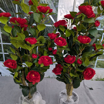 Howngyesimu 38' Artificial Camellia Tree - 2 Packs, Faux Camellia Plant in Pebbl