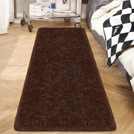 ZJYeRug Brown Runner Rugs for Bedroom Living Room,Non Slip Bedside Fluffy Area R