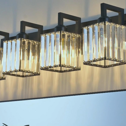 Black Bathroom Light Fixture, 4-Light Crystal Vanity Lighting, Bathroom Lighting