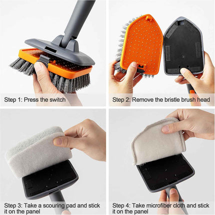 CLEANHOME Tile Tub Scrubber Brush with 3 Different Function Cleaning Heads and 5