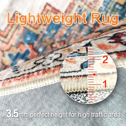 Aopota Washable Area Rug - 8x10, Low Pile, Distressed Boho, Non-Slip, Ultra-Thin