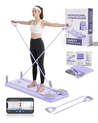 AMAZINGHOME Purple Foldable Pilates Board & Reformer Machine - 300lbs Capacity P