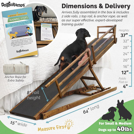 DoggoRamps Dog Ramp for Bed - Adjustable Dog Ramp for High Beds up to 37" Tall w