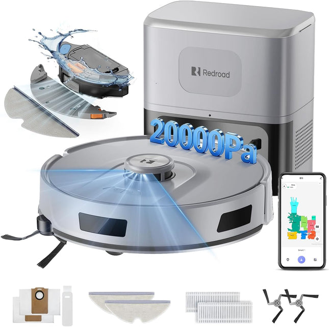 Redroad R11 Robot Vacuum and Mop, 20000Pa Suction, 120-Day Self-Emptying 4L Dust Bag, LiDAR Navigation, Alexa & App