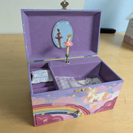 SONGMICS Music Jewelry Box, Ballerina Music Box, Rainbow and Unicorn, 7.5 x 4.3