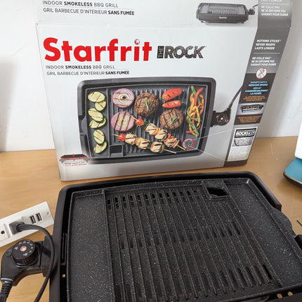 Starfrit The Rock Indoor Smokeless Electric BBQ Grill - Non-Stick 10" x 16" Cook