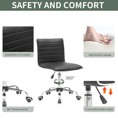 BWE Black Contemporary Ergonomic Adjustable Height Swivel Faux Leather Desk Chai